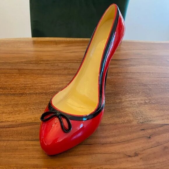 Shoe LaLa Red and Black Louboutin Looking High Heel Wine Bottle Holder Decor - Picture 1 of 15